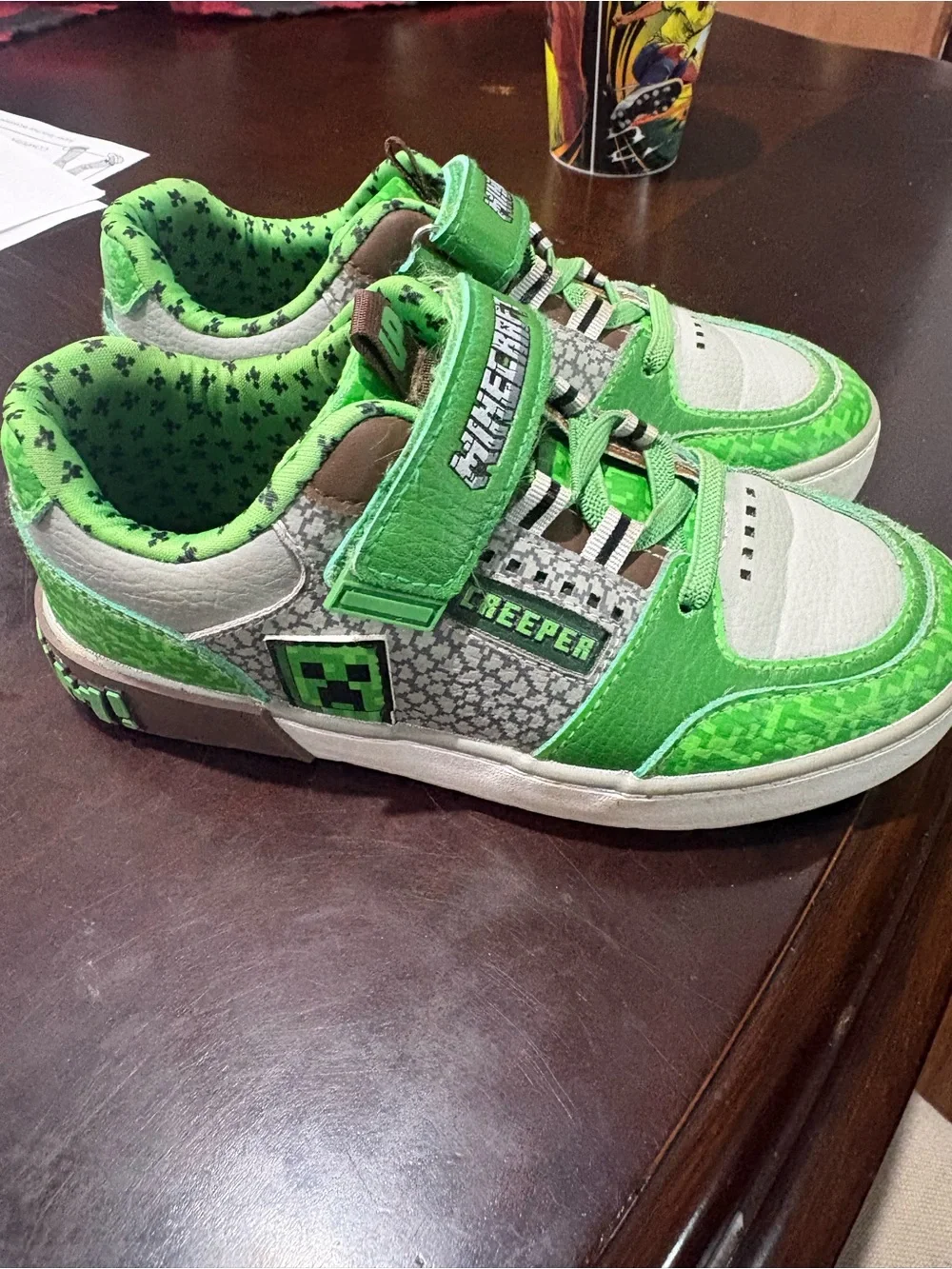 Minecraft Kids Green and White Sneakers with Velcro Strap